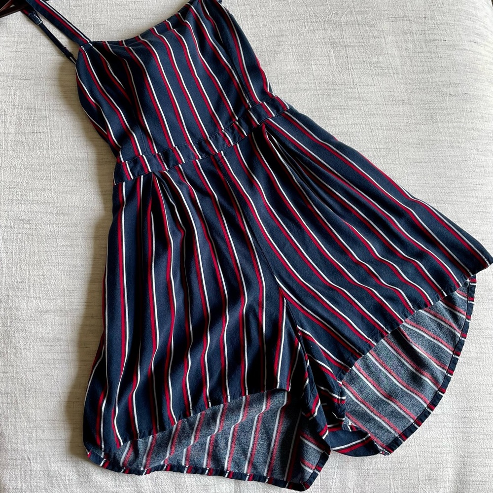 Hollister Striped Romper | Navy, Red & White | Size Small